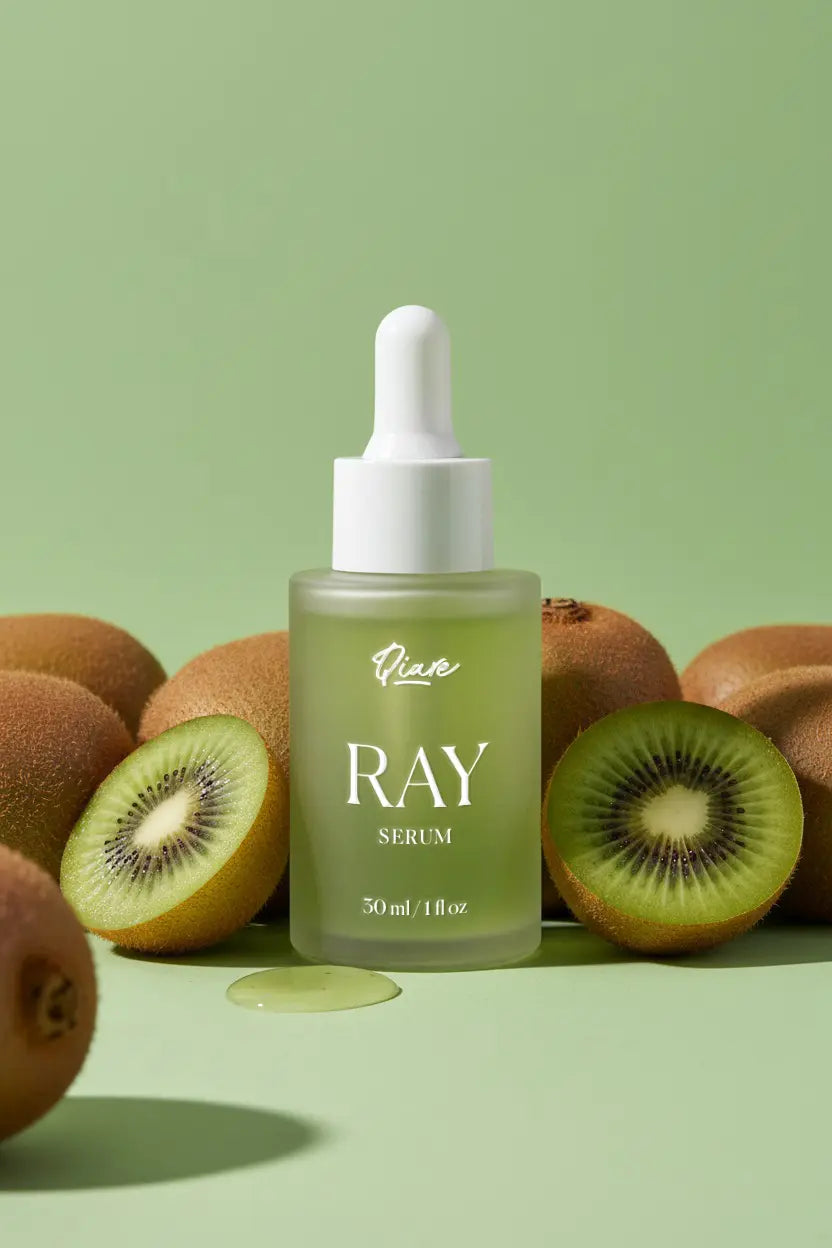QIARE Ray Brightening Serum bottle with fruit-based exfoliation